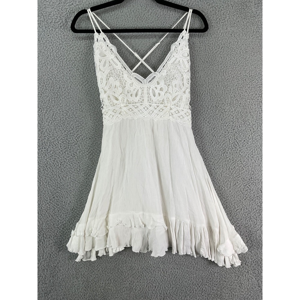 Chelsea & Violet Sun Dress Women XS White Lace Bodice Ruffle Hem Lined Boho Mini